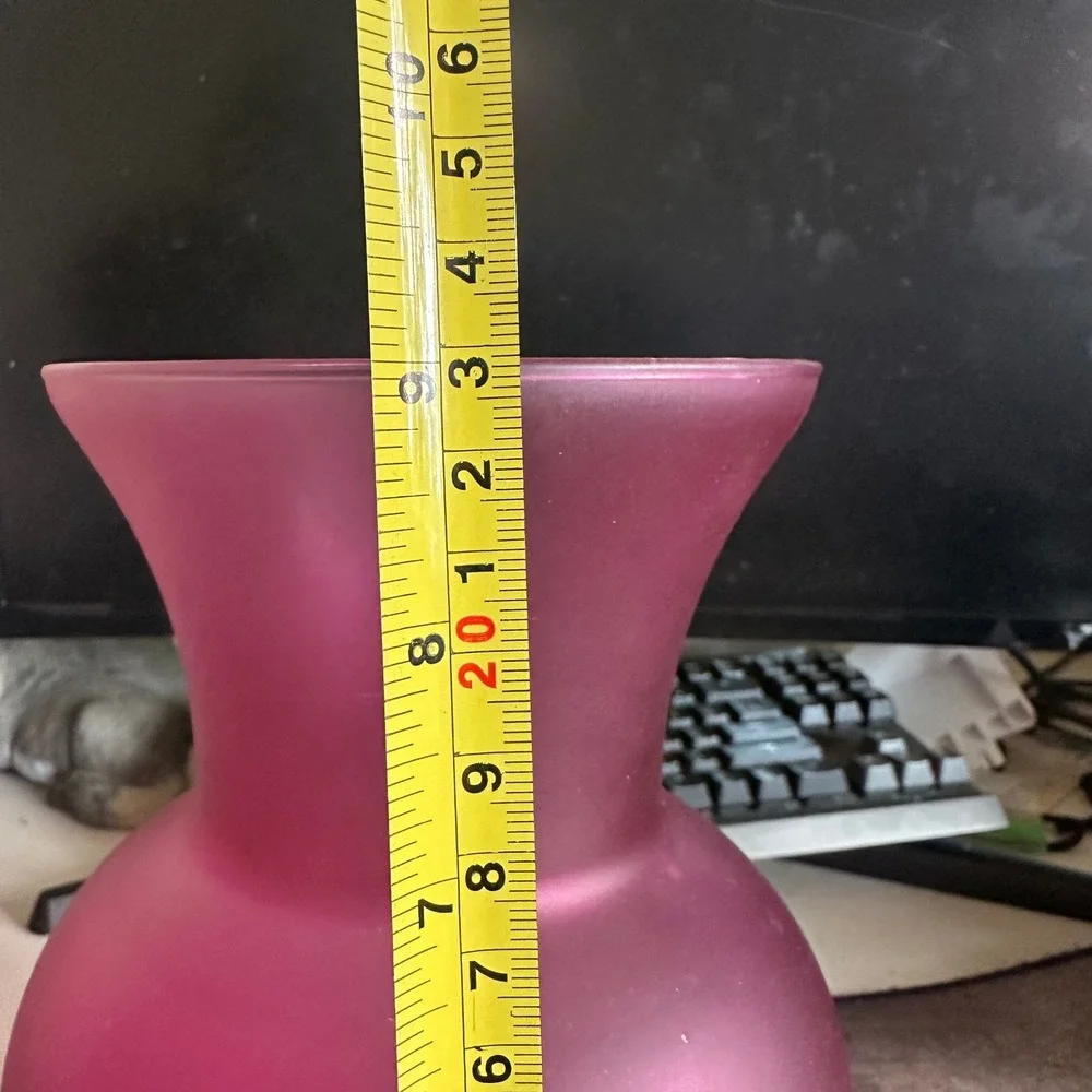 Vase 9in Magenta Pink Frosted Glass Flared Rim‎ Home Decor